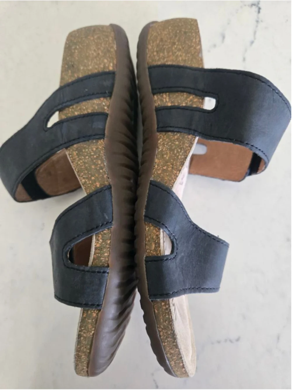 Josef Seibel Comfort Slide Sandals Black Leather Floral Accent EU 36 US 5.5-6